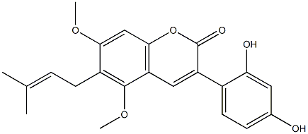 3-(2,4-dihydroxyphenyl)-5,7-dimethoxy-6-(3-methylbut-2-enyl)chromen-2-one Struktur