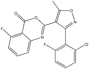 2-[3-(2-chloro-6-fluorophenyl)-5-methylisoxazol-4-yl]-5-fluoro-4H-3,1-benzoxazin-4-one Struktur