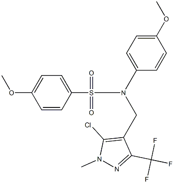 N-{[5-chloro-1-methyl-3-(trifluoromethyl)-1H-pyrazol-4-yl]methyl}-4-methoxy-N-(4-methoxyphenyl)benzenesulfonamide Struktur