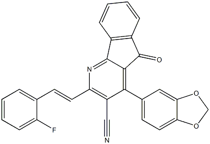 4-(1,3-benzodioxol-5-yl)-2-[(E)-2-(2-fluorophenyl)ethenyl]-5-oxo-5H-indeno[1,2-b]pyridine-3-carbonitrile Struktur