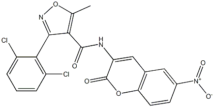 N4-(6-nitro-2-oxo-2H-chromen-3-yl)-3-(2,6-dichlorophenyl)-5-methylisoxazole-4-carboxamide Struktur