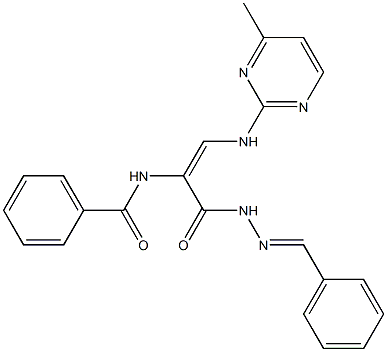 N-(2-[(4-methyl-2-pyrimidinyl)amino]-1-{[2-(phenylmethylene)hydrazino]carbonyl}vinyl)benzenecarboxamide Struktur