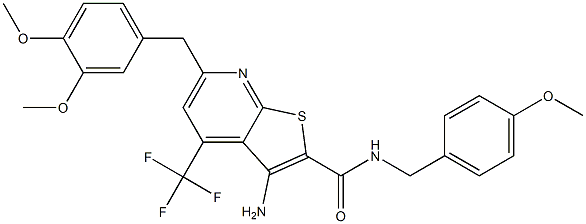 3-amino-6-(3,4-dimethoxybenzyl)-N-(4-methoxybenzyl)-4-(trifluoromethyl)thieno[2,3-b]pyridine-2-carboxamide Struktur