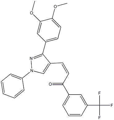 (Z)-3-[3-(3,4-dimethoxyphenyl)-1-phenyl-1H-pyrazol-4-yl]-1-[3-(trifluoromethyl)phenyl]-2-propen-1-one Struktur