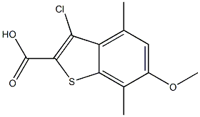 3-chloro-6-methoxy-4,7-dimethylbenzo[b]thiophene-2-carboxylic acid Struktur