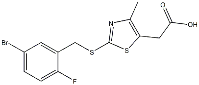 2-(2-{[(5-bromo-2-fluorophenyl)methyl]sulfanyl}-4-methyl-1,3-thiazol-5-yl)acetic acid Struktur