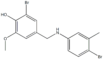 2-bromo-4-{[(4-bromo-3-methylphenyl)amino]methyl}-6-methoxyphenol Struktur