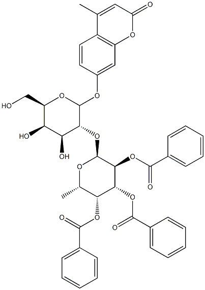 4-Methylumbelliferyl 2-O-(2,3,4-Tri-O-benzoyl-a-L-fucopyranosyl)--D-galactopyranoside Struktur