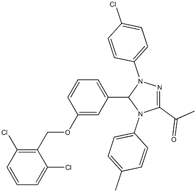 1-[1-(4-chlorophenyl)-5-{3-[(2,6-dichlorobenzyl)oxy]phenyl}-4-(4-methylphenyl)-4,5-dihydro-1H-1,2,4-triazol-3-yl]ethanone Struktur