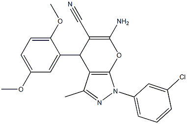 6-amino-1-(3-chlorophenyl)-4-(2,5-dimethoxyphenyl)-3-methyl-1,4-dihydropyrano[2,3-c]pyrazole-5-carbonitrile Struktur