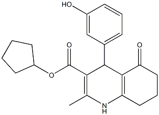 cyclopentyl 4-(3-hydroxyphenyl)-2-methyl-5-oxo-1,4,5,6,7,8-hexahydro-3-quinolinecarboxylate Struktur