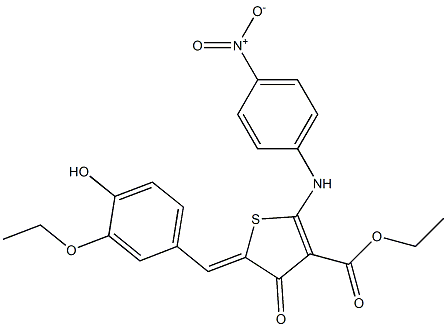 ethyl 5-(3-ethoxy-4-hydroxybenzylidene)-2-{4-nitroanilino}-4-oxo-4,5-dihydro-3-thiophenecarboxylate Struktur