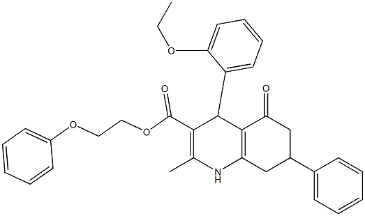 2-phenoxyethyl 4-(2-ethoxyphenyl)-2-methyl-5-oxo-7-phenyl-1,4,5,6,7,8-hexahydro-3-quinolinecarboxylate Struktur