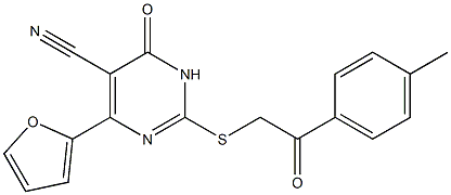 4-(2-furyl)-2-{[2-(4-methylphenyl)-2-oxoethyl]sulfanyl}-6-oxo-1,6-dihydro-5-pyrimidinecarbonitrile Struktur