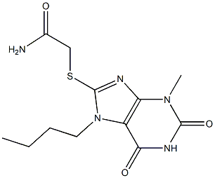 2-[(7-butyl-3-methyl-2,6-dioxo-2,3,6,7-tetrahydro-1H-purin-8-yl)sulfanyl]acetamide Struktur