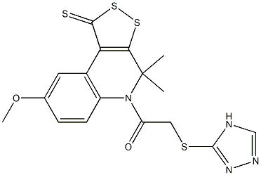 8-methoxy-4,4-dimethyl-5-[(4H-1,2,4-triazol-3-ylsulfanyl)acetyl]-4,5-dihydro-1H-[1,2]dithiolo[3,4-c]quinoline-1-thione Struktur