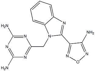 6-{[2-(4-amino-1,2,5-oxadiazol-3-yl)-1H-benzimidazol-1-yl]methyl}-1,3,5-triazine-2,4-diamine Struktur