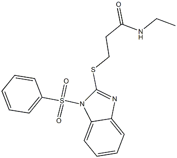 N-ethyl-3-{[1-(phenylsulfonyl)-1H-benzimidazol-2-yl]sulfanyl}propanamide Struktur