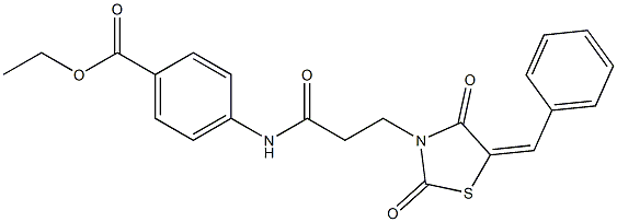 ethyl 4-{[3-(5-benzylidene-2,4-dioxo-1,3-thiazolidin-3-yl)propanoyl]amino}benzoate Struktur