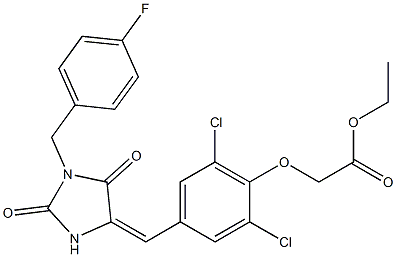 ethyl (2,6-dichloro-4-{[1-(4-fluorobenzyl)-2,5-dioxoimidazolidin-4-ylidene]methyl}phenoxy)acetate Struktur