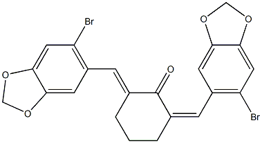 2,6-bis[(6-bromo-1,3-benzodioxol-5-yl)methylene]cyclohexanone Struktur