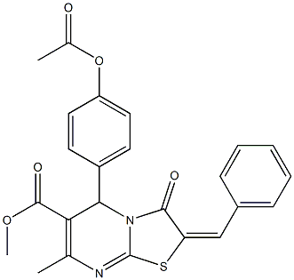 methyl 5-[4-(acetyloxy)phenyl]-2-benzylidene-7-methyl-3-oxo-2,3-dihydro-5H-[1,3]thiazolo[3,2-a]pyrimidine-6-carboxylate Struktur