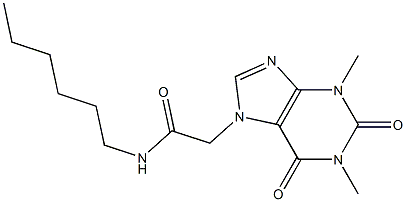 2-(1,3-dimethyl-2,6-dioxo-1,2,3,6-tetrahydro-7H-purin-7-yl)-N-hexylacetamide Struktur