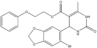 2-phenoxyethyl 4-(6-bromo-1,3-benzodioxol-5-yl)-6-methyl-2-oxo-1,2,3,4-tetrahydro-5-pyrimidinecarboxylate Struktur