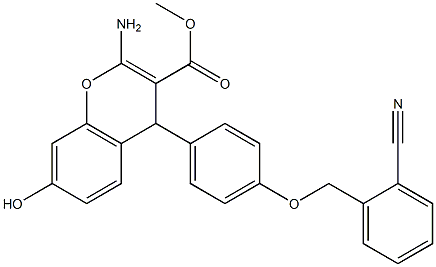 methyl 2-amino-4-{4-[(2-cyanobenzyl)oxy]phenyl}-7-hydroxy-4H-chromene-3-carboxylate Struktur