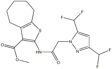 methyl 2-({[3,5-bis(difluoromethyl)-1H-pyrazol-1-yl]acetyl}amino)-5,6,7,8-tetrahydro-4H-cyclohepta[b]thiophene-3-carboxylate Struktur