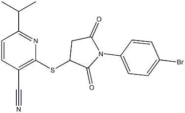 2-{[1-(4-bromophenyl)-2,5-dioxo-3-pyrrolidinyl]sulfanyl}-6-isopropylnicotinonitrile Struktur