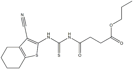 propyl 4-({[(3-cyano-4,5,6,7-tetrahydro-1-benzothiophen-2-yl)amino]carbothioyl}amino)-4-oxobutanoate Struktur