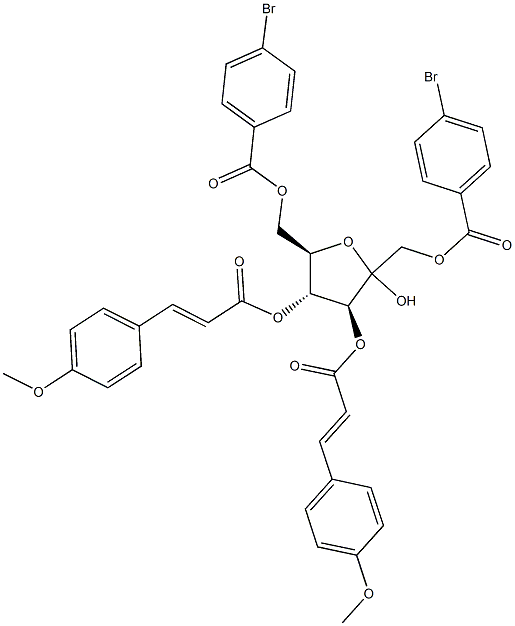 1,6-di-O-(4-bromobenzoyl)-3,4-di-O-(4-methoxycinnamoyl)fructofuranoside Struktur