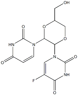 2-(5-fluorouracil-1-yl)-5-hydroxymethyl-3-(uracil-1-yl)-1,4-dioxane Struktur