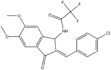 N-{2-[(E)-(4-chlorophenyl)methylidene]-5,6-dimethoxy-3-oxo-2,3-dihydro-1H-inden-1-yl}-2,2,2-trifluoroacetamide Struktur