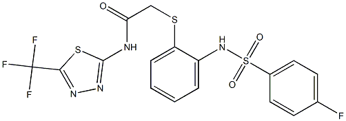 2-[(2-{[(4-fluorophenyl)sulfonyl]amino}phenyl)sulfanyl]-N-[5-(trifluoromethyl)-1,3,4-thiadiazol-2-yl]acetamide Struktur