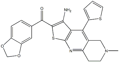 [3-amino-6-methyl-4-(2-thienyl)-5,6,7,8-tetrahydrothieno[2,3-b][1,6]naphthyridin-2-yl](1,3-benzodioxol-5-yl)methanone Struktur