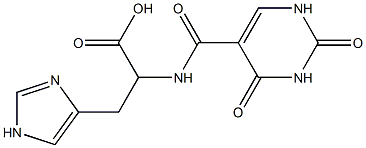 2-[(2,4-dioxo-1,2,3,4-tetrahydropyrimidin-5-yl)formamido]-3-(1H-imidazol-4-yl)propanoic acid Struktur