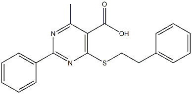 4-methyl-2-phenyl-6-[(2-phenylethyl)thio]pyrimidine-5-carboxylic acid Struktur