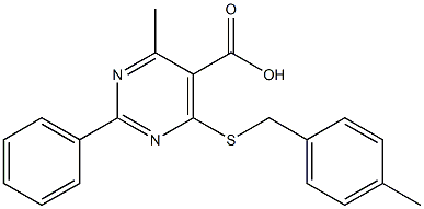 4-methyl-6-[(4-methylbenzyl)thio]-2-phenylpyrimidine-5-carboxylic acid Struktur