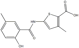 5-[(2-hydroxy-5-methylbenzene)amido]-3-methylthiophene-2-carboxylic acid Struktur