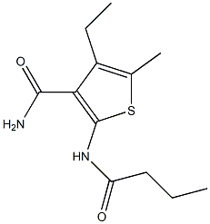 2-(butyrylamino)-4-ethyl-5-methyl-3-thiophenecarboxamide Struktur