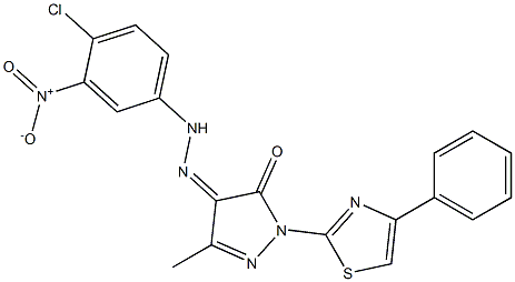 3-methyl-1-(4-phenyl-1,3-thiazol-2-yl)-1H-pyrazole-4,5-dione 4-[N-(4-chloro-3-nitrophenyl)hydrazone] Struktur