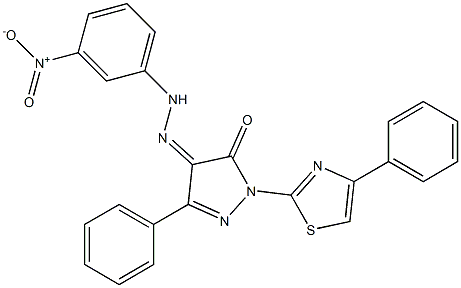 3-phenyl-1-(4-phenyl-1,3-thiazol-2-yl)-1H-pyrazole-4,5-dione 4-[N-(3-nitrophenyl)hydrazone] Struktur