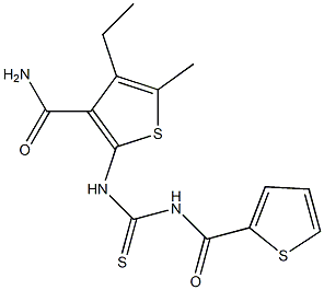 4-ethyl-5-methyl-2-({[(2-thienylcarbonyl)amino]carbothioyl}amino)-3-thiophenecarboxamide Struktur