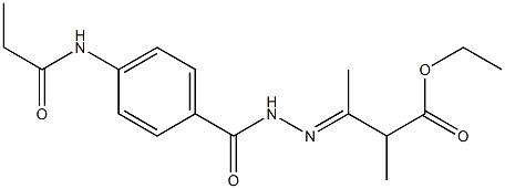 ethyl 2-methyl-3-{(E)-2-[4-(propionylamino)benzoyl]hydrazono}butanoate Struktur