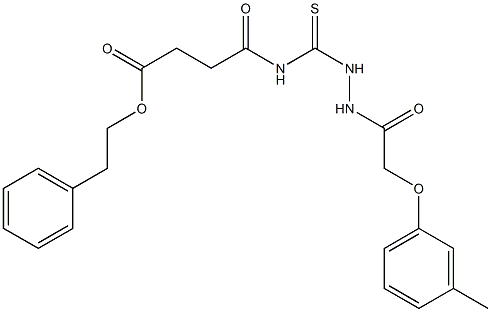 phenethyl 4-[({2-[2-(3-methylphenoxy)acetyl]hydrazino}carbothioyl)amino]-4-oxobutanoate Struktur