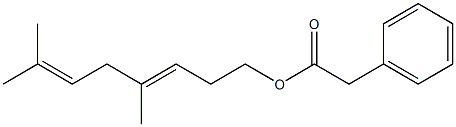 Phenylacetic acid 4,7-dimethyl-3,6-octadienyl ester Struktur