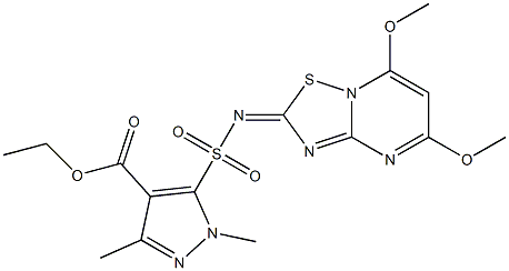 1,3-Dimethyl-5-[(5,7-dimethoxy-2H-[1,2,4]thiadiazolo[2,3-a]pyrimidin-2-ylidene)sulfamoyl]-1H-pyrazole-4-carboxylic acid ethyl ester Struktur