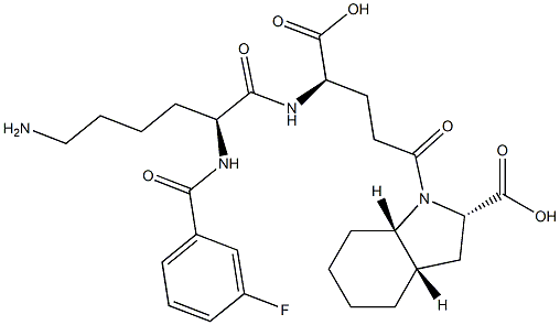 (2S,3aS,7aS)-Octahydro-1-[(4R)-4-[[(2S)-6-amino-2-[3-fluorobenzoylamino]hexanoyl]amino]-4-carboxybutyryl]-1H-indole-2-carboxylic acid Struktur